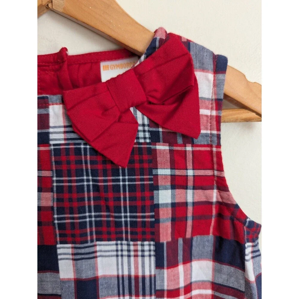 Gymboree Girls 4T Plaid Madras Patchwork Jumper Dress Red White Blue Patriotic